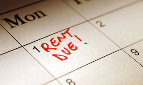 Calendar marked to show rent due